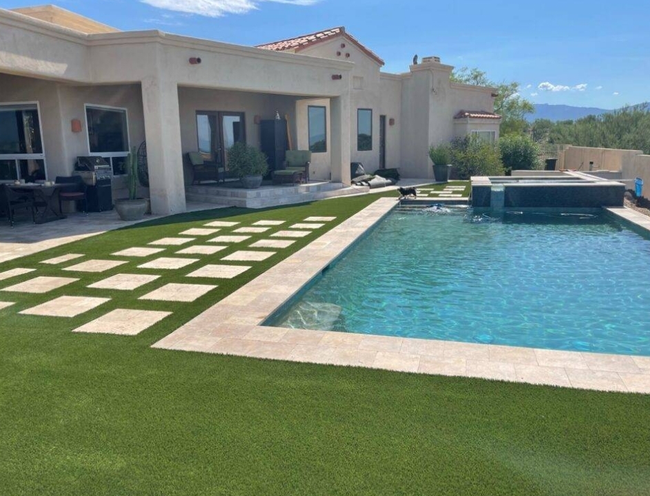 green turf arounf swimming pool