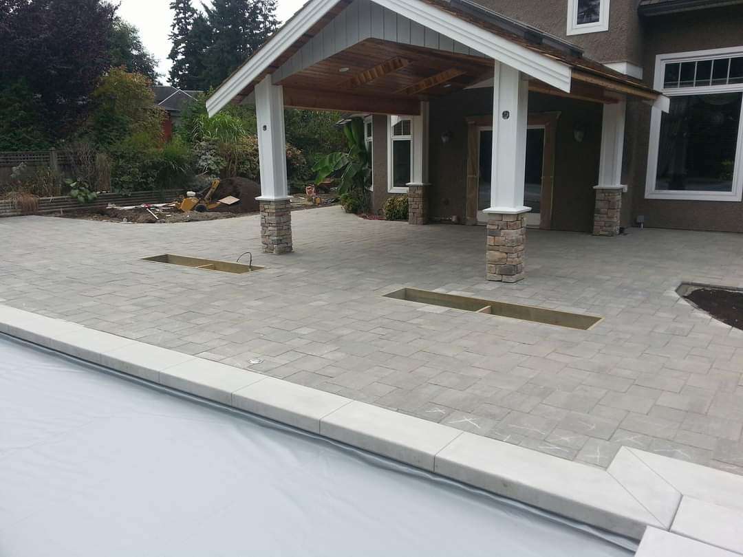 blocks surrounding swimming pool